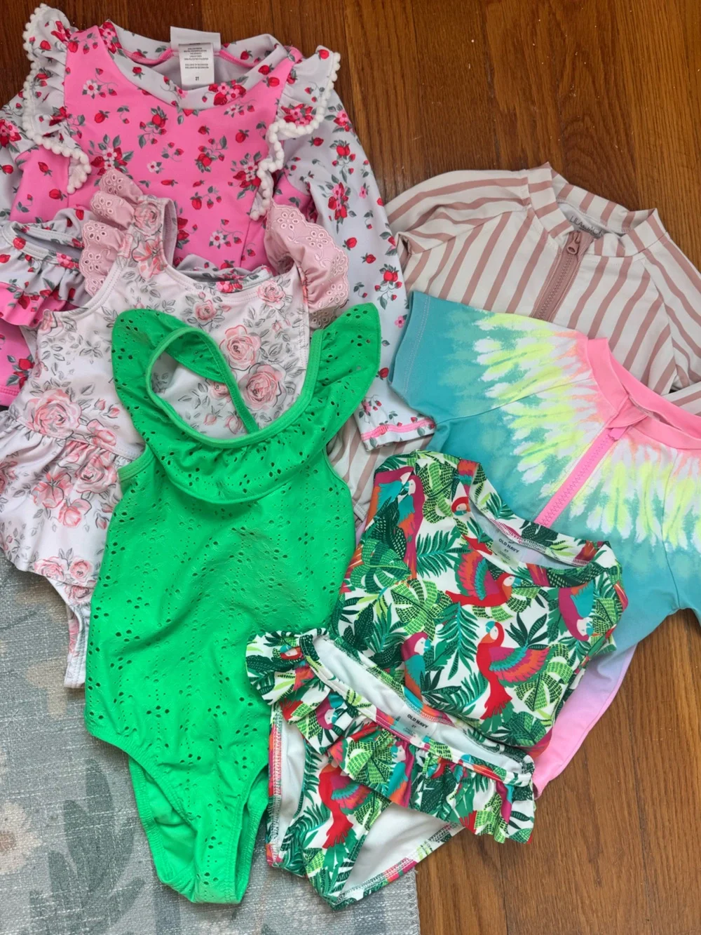 Lot of 6 Toddler Girl Bathing Suits, 2T, Assorted Brands